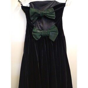 Vintage Laura Ashley 80s 90s Darted Bow Keyhole Back Strapless Black Velvet Gown